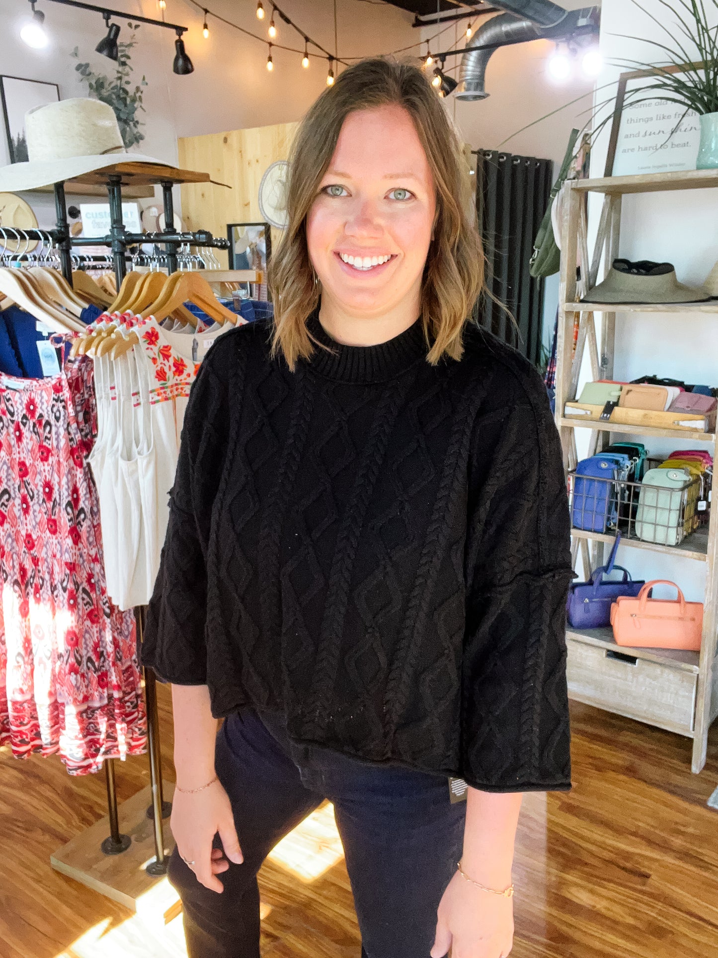 Black Cable Knit Relaxed Sweater
