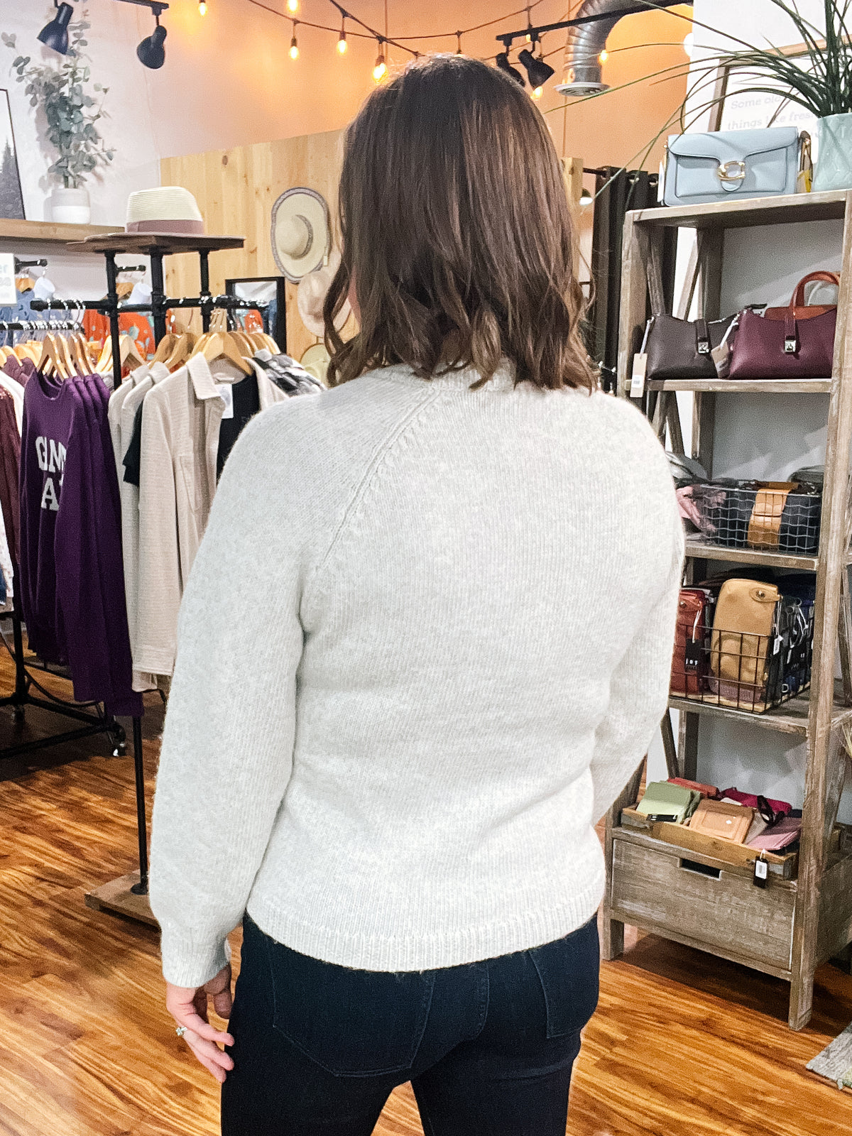 Light Sand Heathered Sweater w/ Zipper Detail