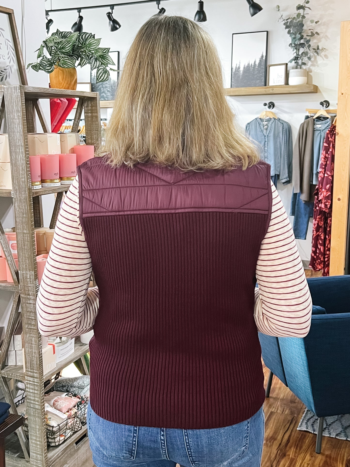 Burgundy Quilted Sweater Vest