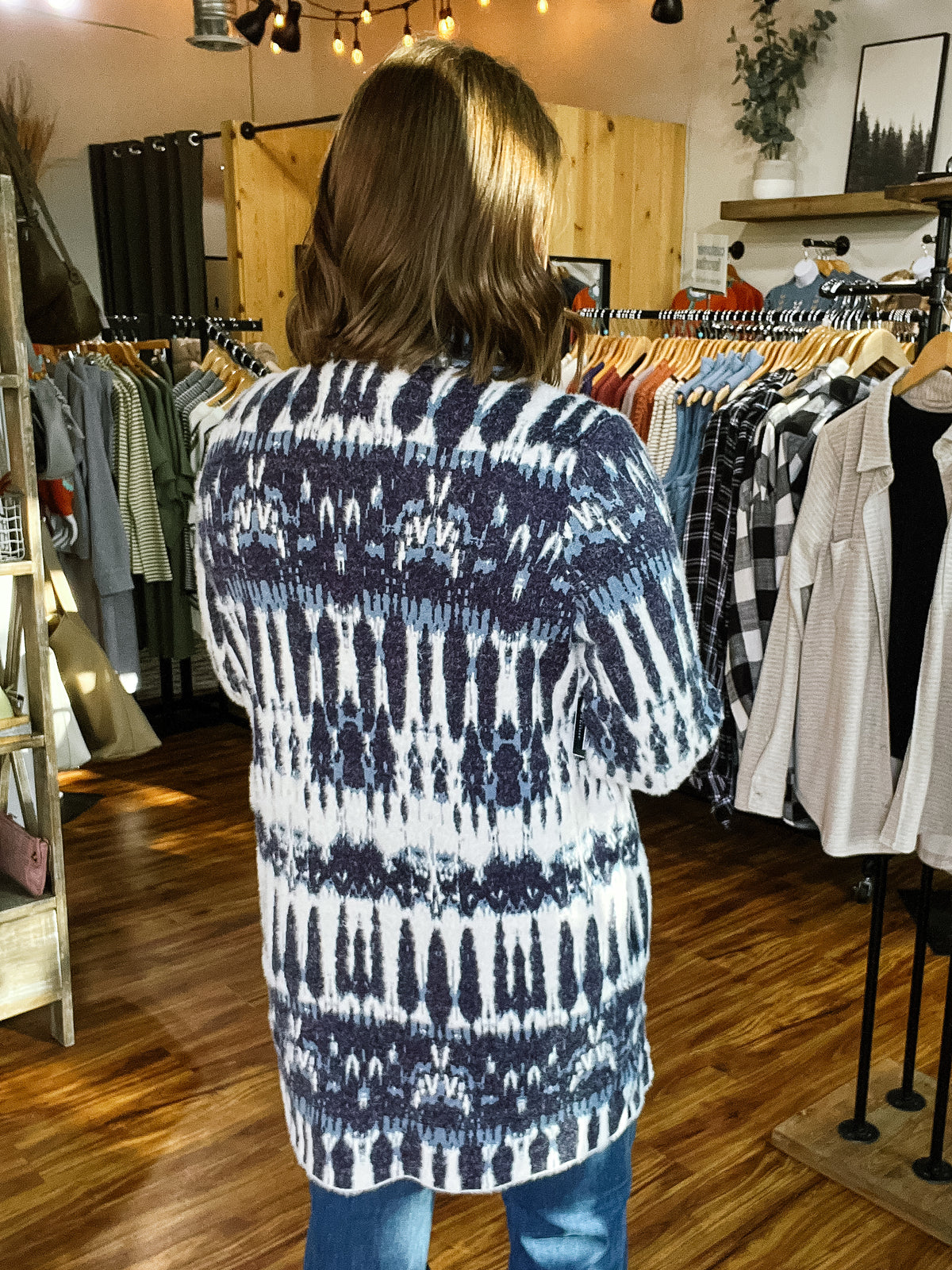 Navy Multi Print Open Front Shacket
