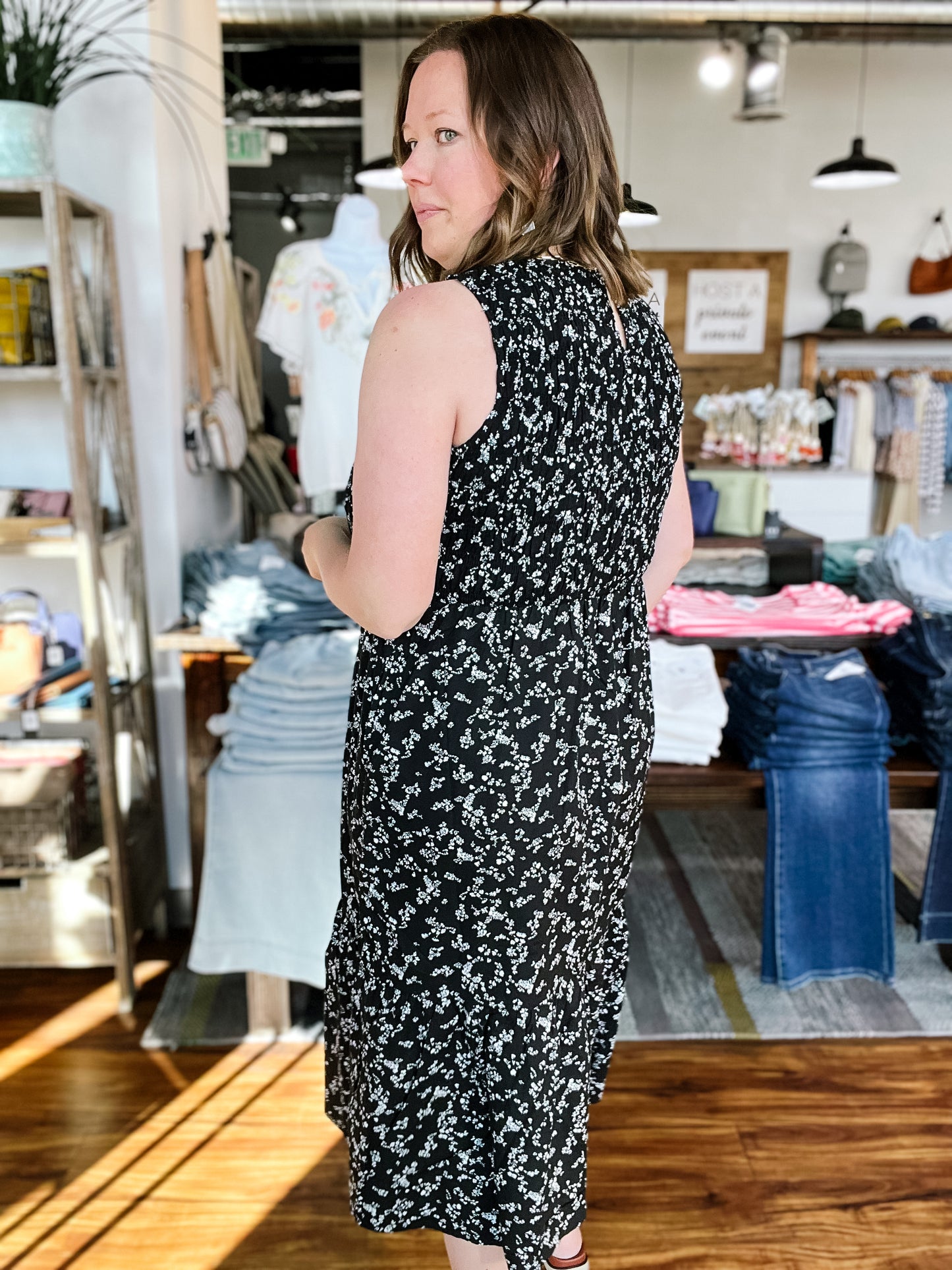 Black W/White Floral Halter Dress