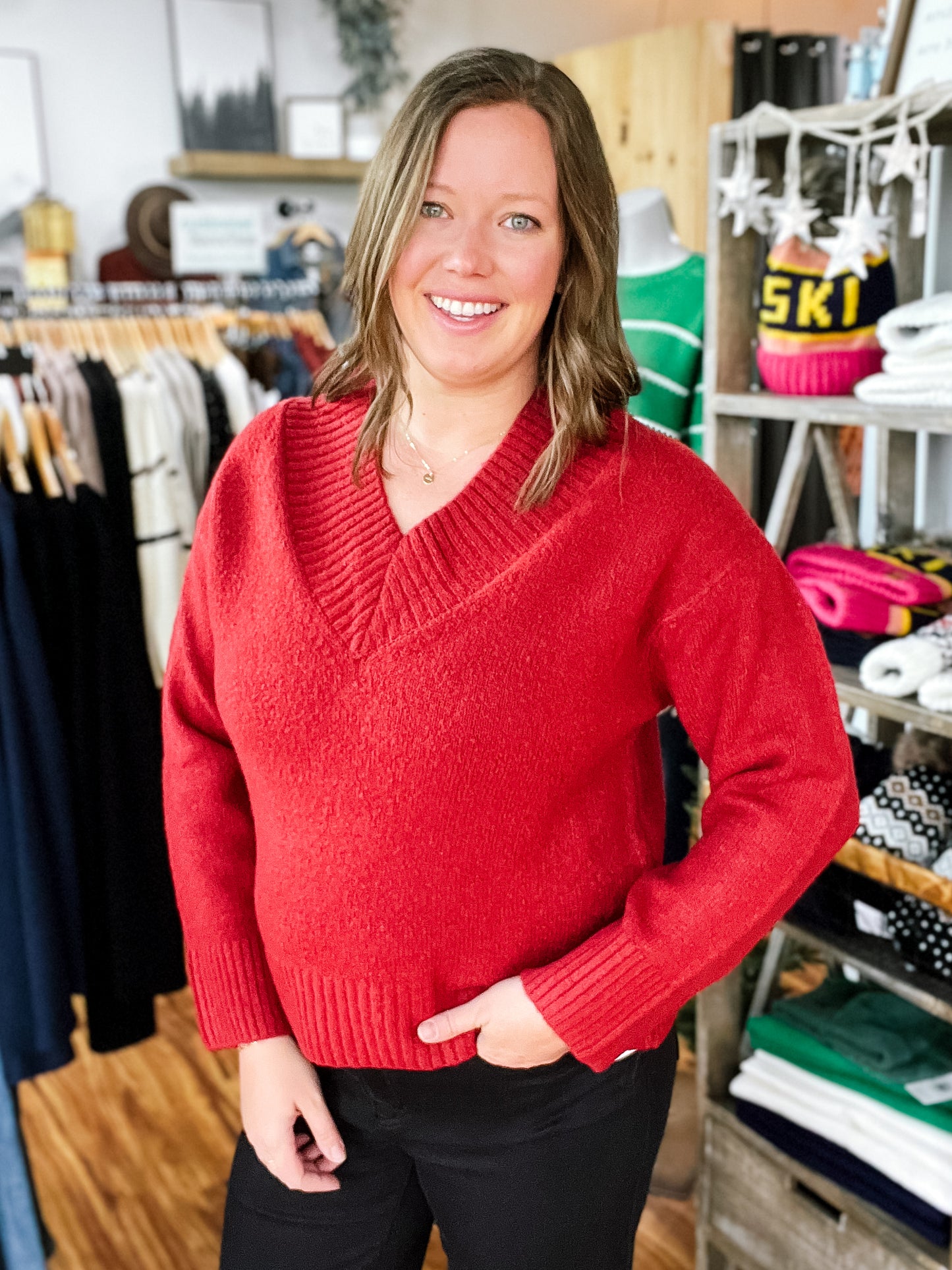 Crimson V-Neck Sweater