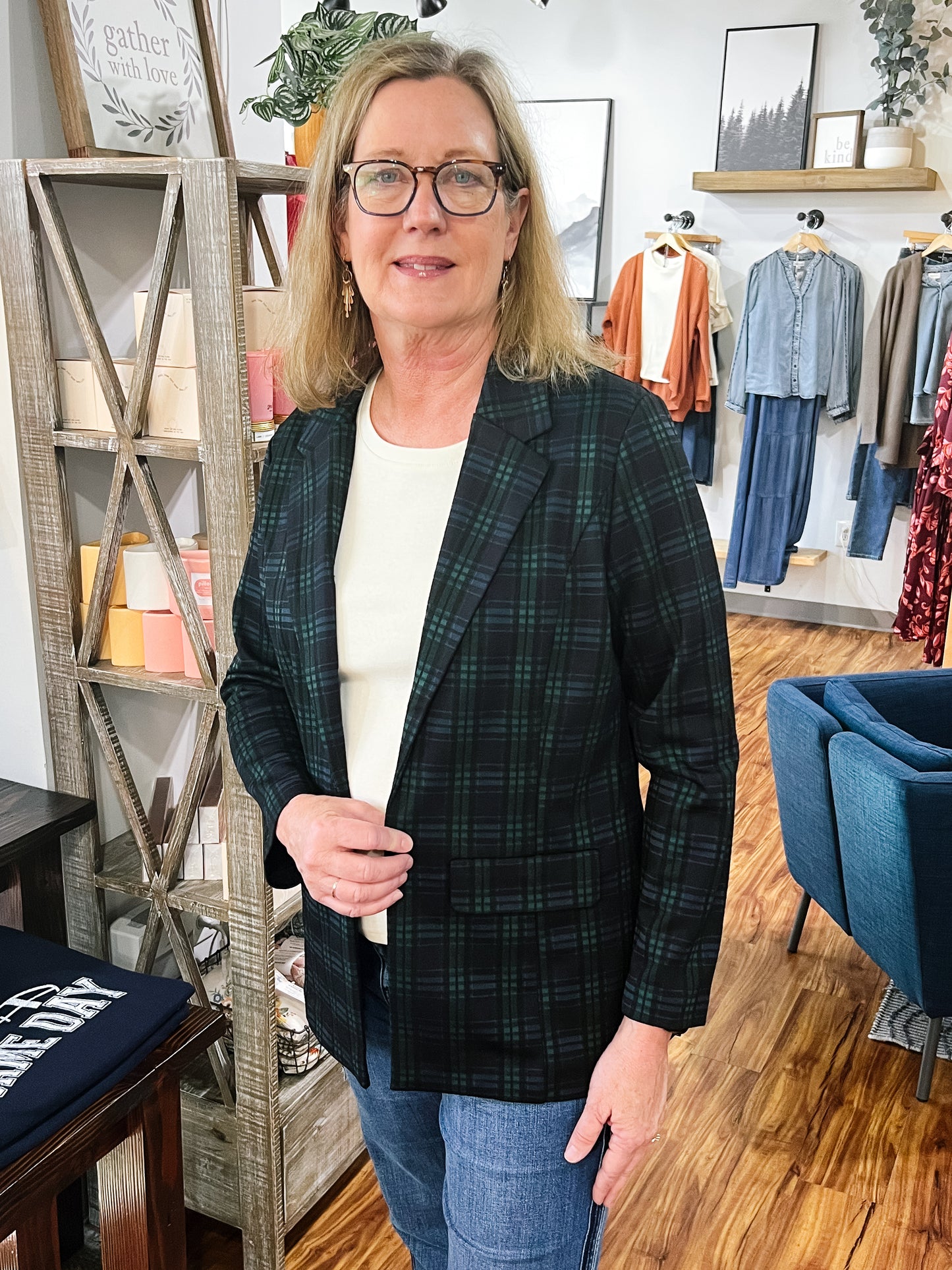 Green Plaid Boyfriend Blazer