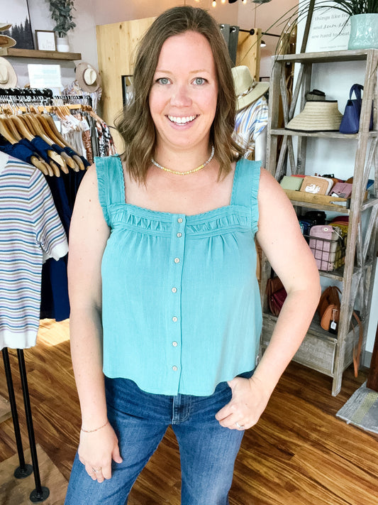 Teal Button Front Tank