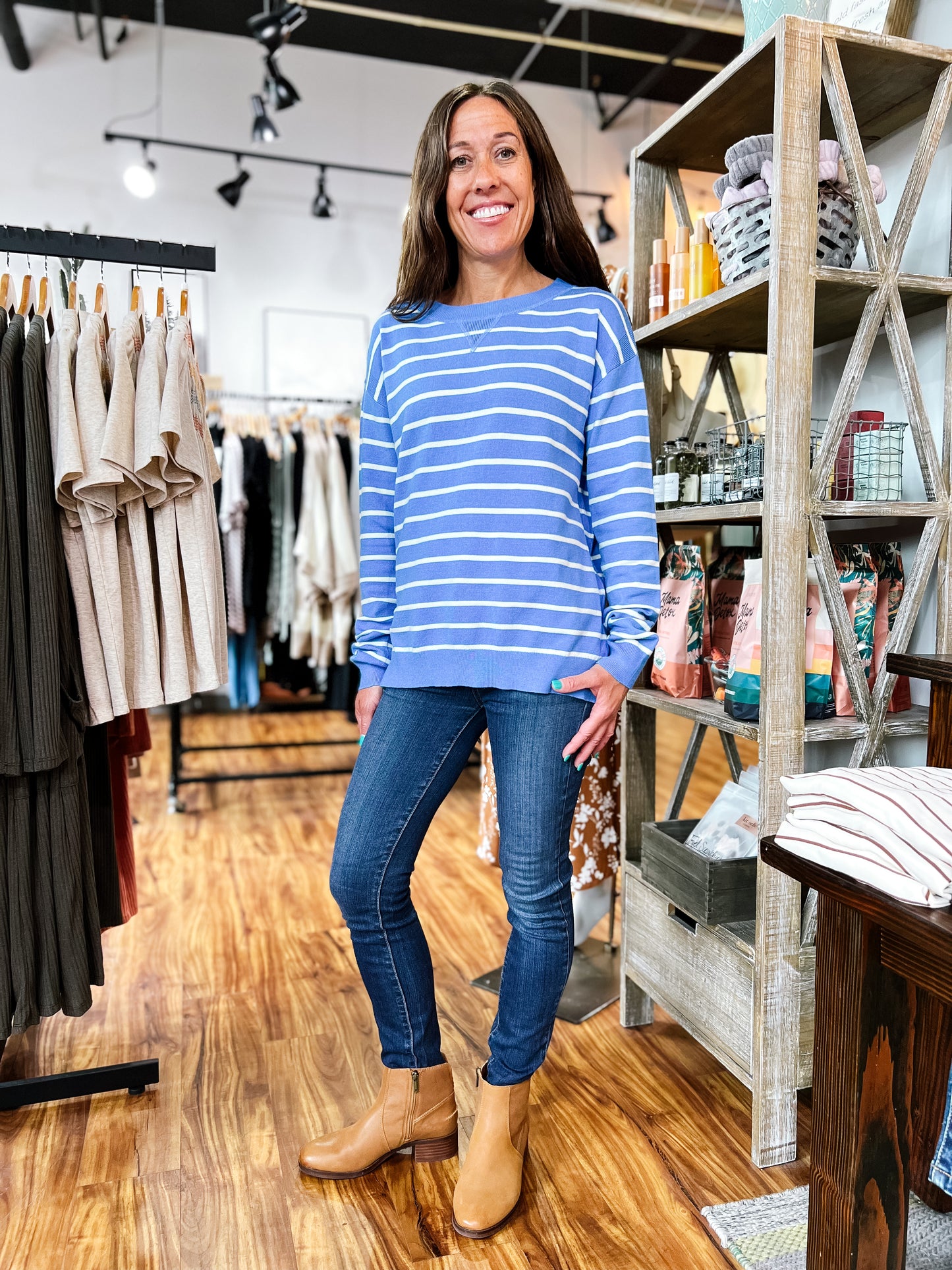 Sky Blue & White Stripe Lightweight Sweater
