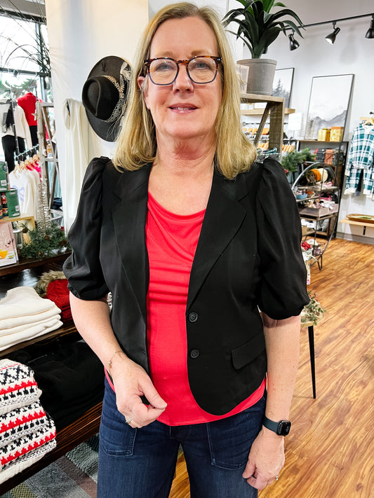 Black Balloon Sleeve Blazer