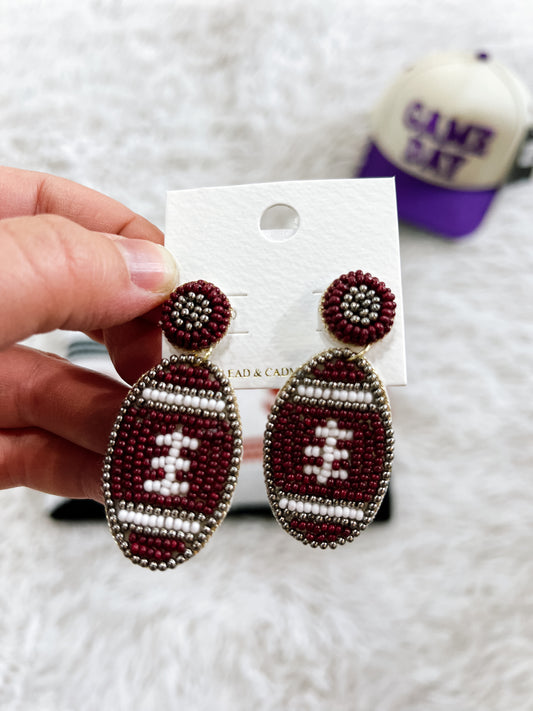 Brown & White Football Seed Earrings