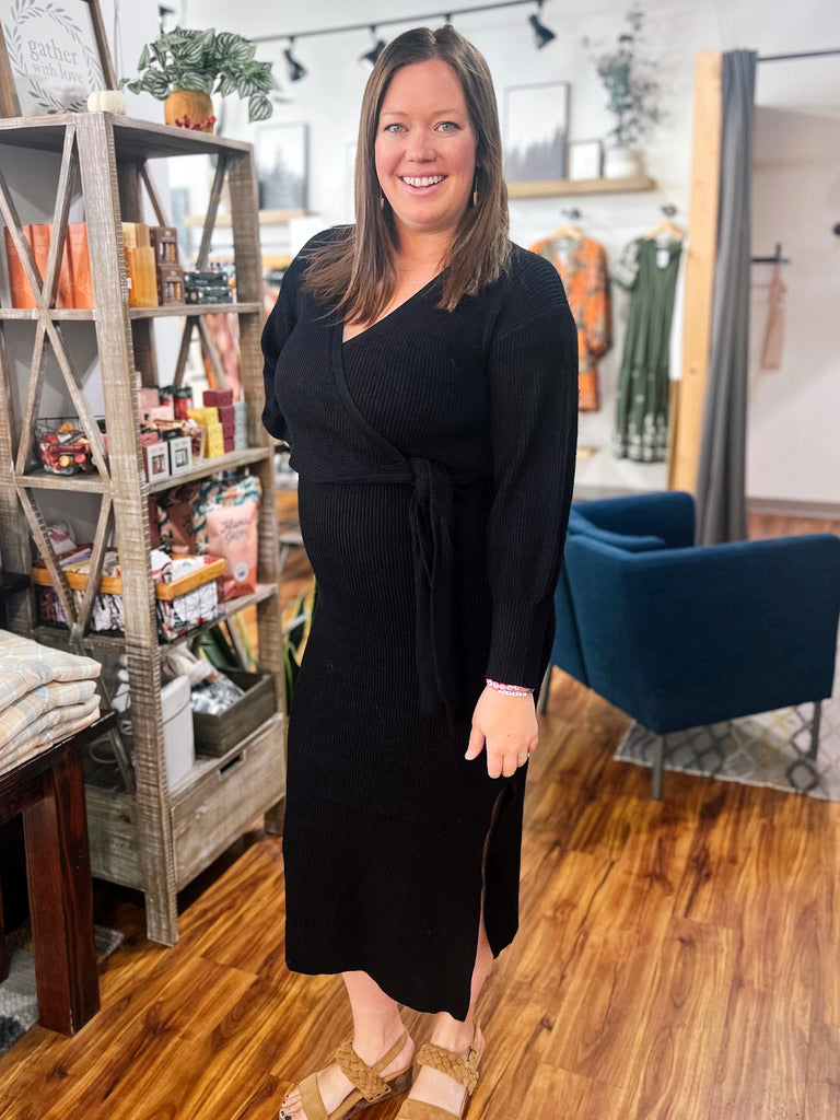 Black Ribbed Midi Dress