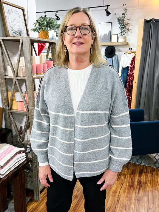 Gray & Cream Striped Cardigan