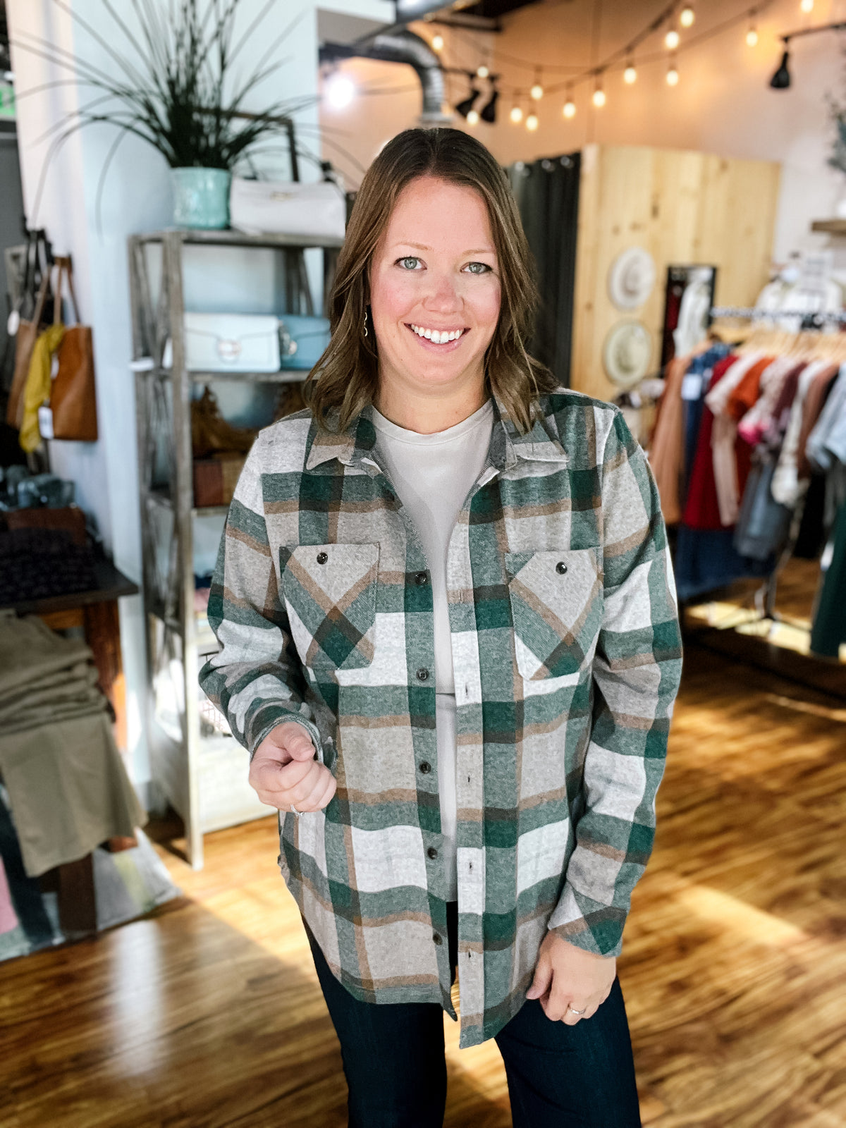 Green & Rust Plaid Flannel Shirt