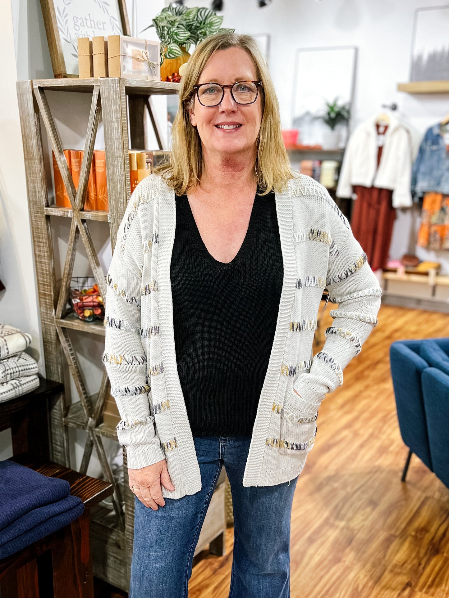 Cream Multi Color Stitching Cardigan