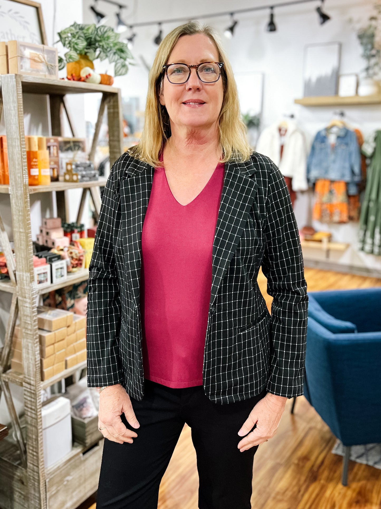 Black W/White Checks Fitted Blazer