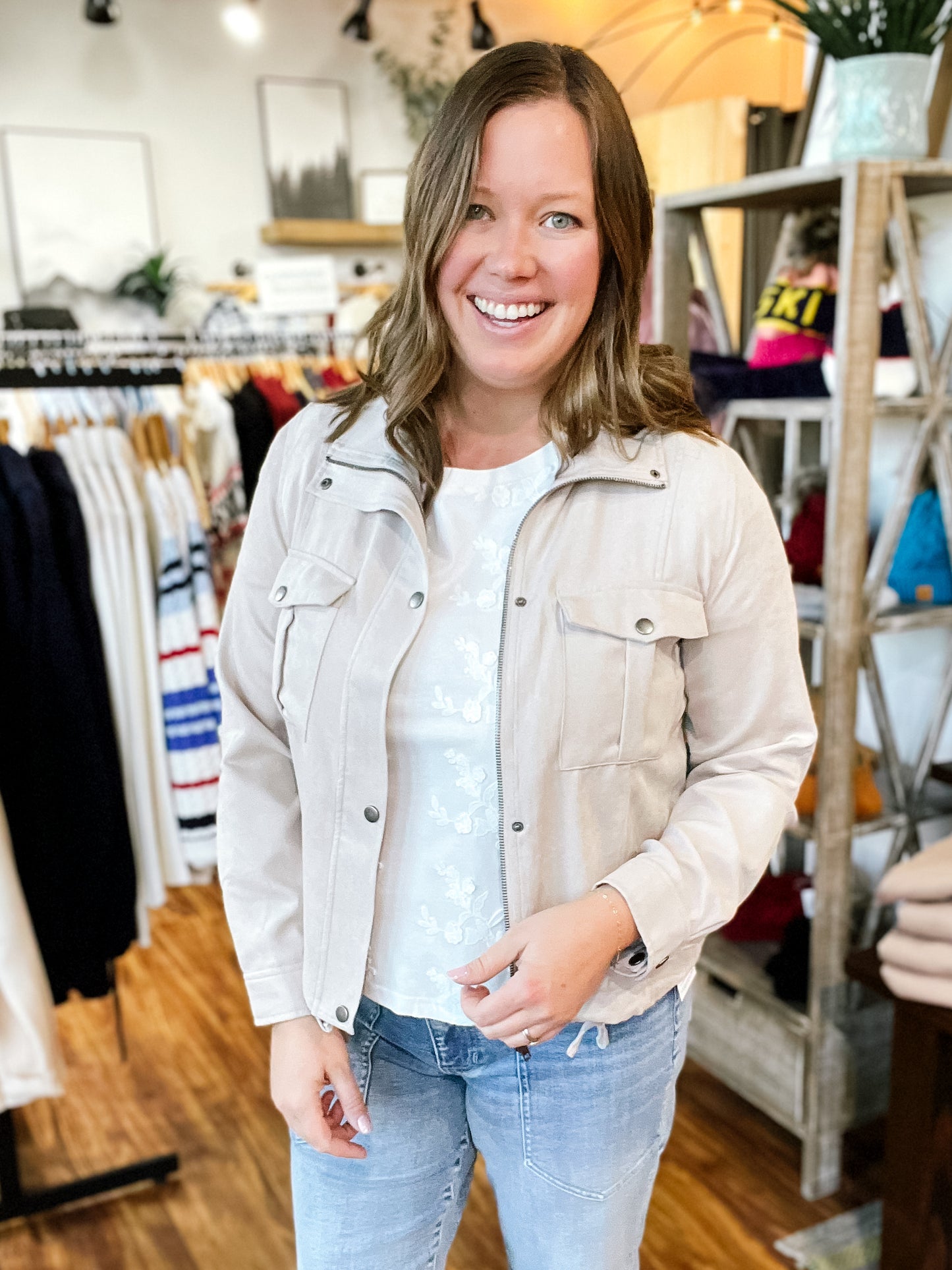 Beige Cropped Utility Jacket