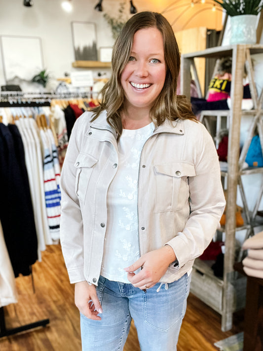Beige Cropped Utility Jacket