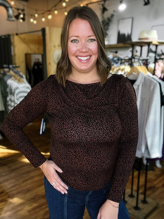 Black w/ Rust Polka Dot Long Sleeve Top