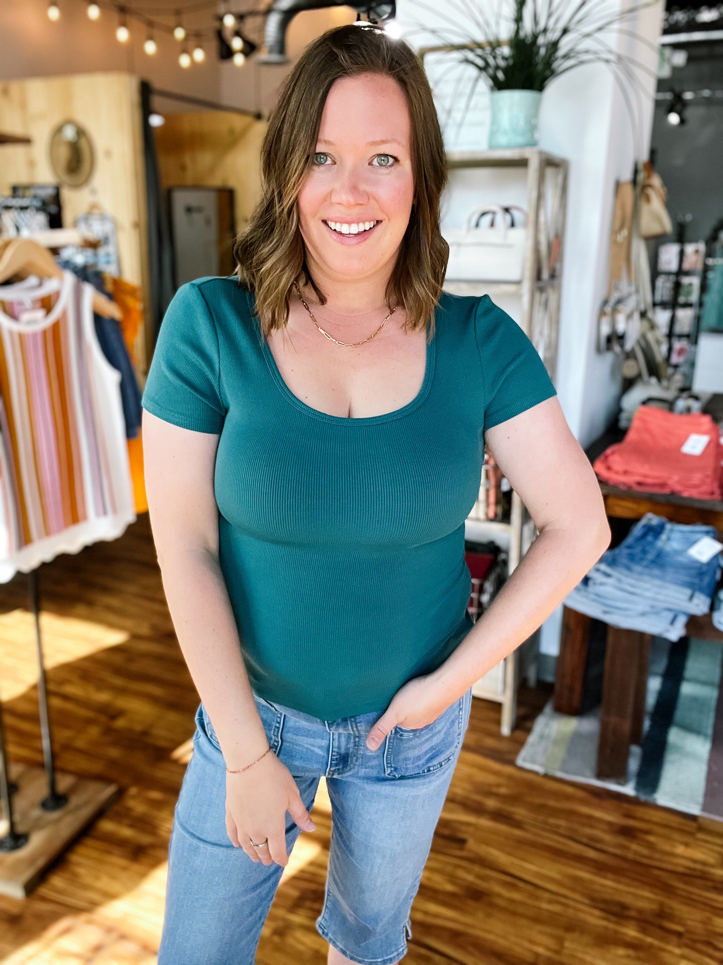 Teal Ribbed T Shirt