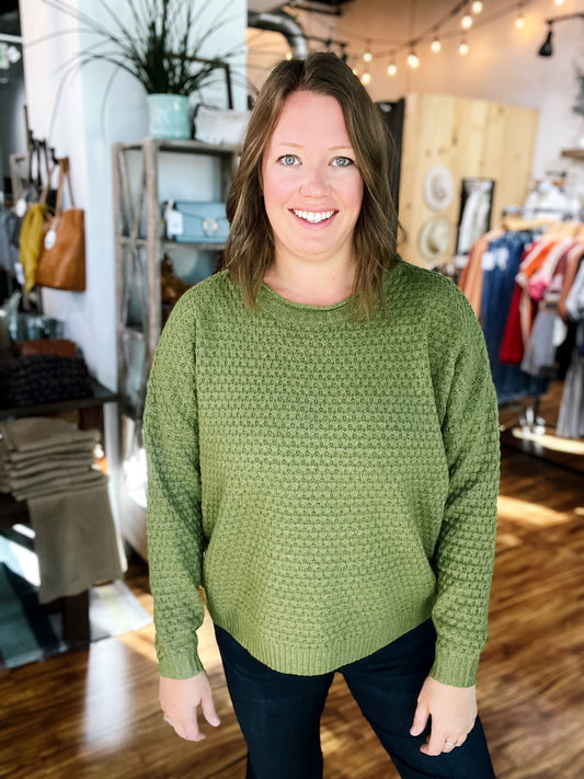 Matcha Green Waffle Crewneck Sweater