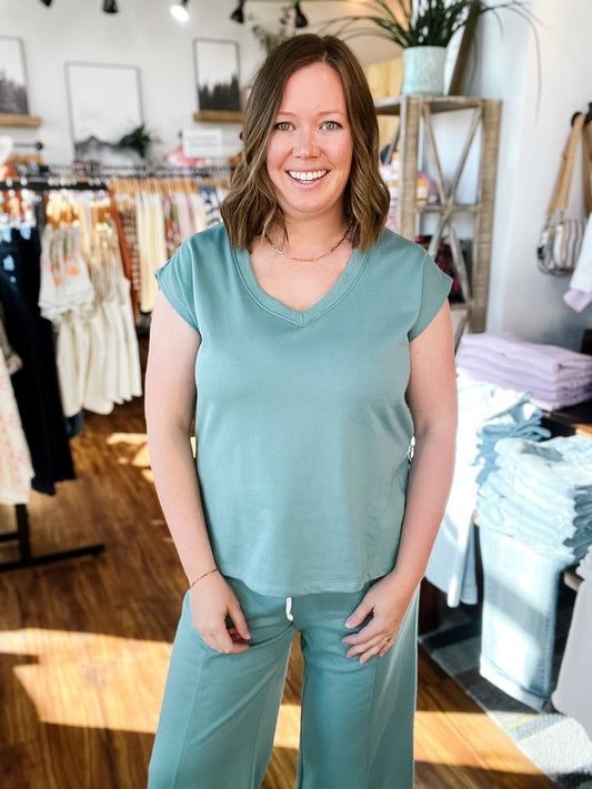 Teal Knit V Neck Sleeveless Top