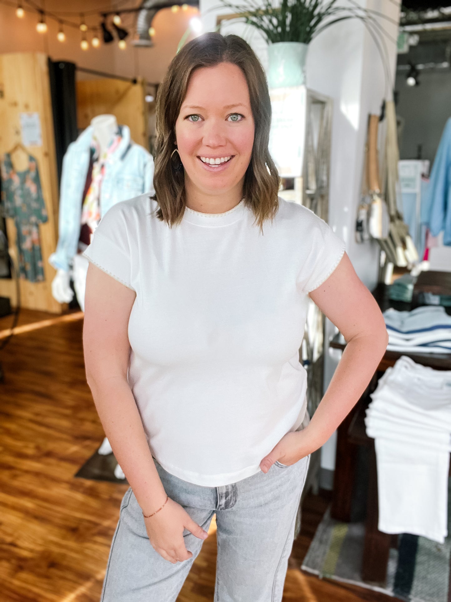 Ivory W/ Cream Stitch Detail Top