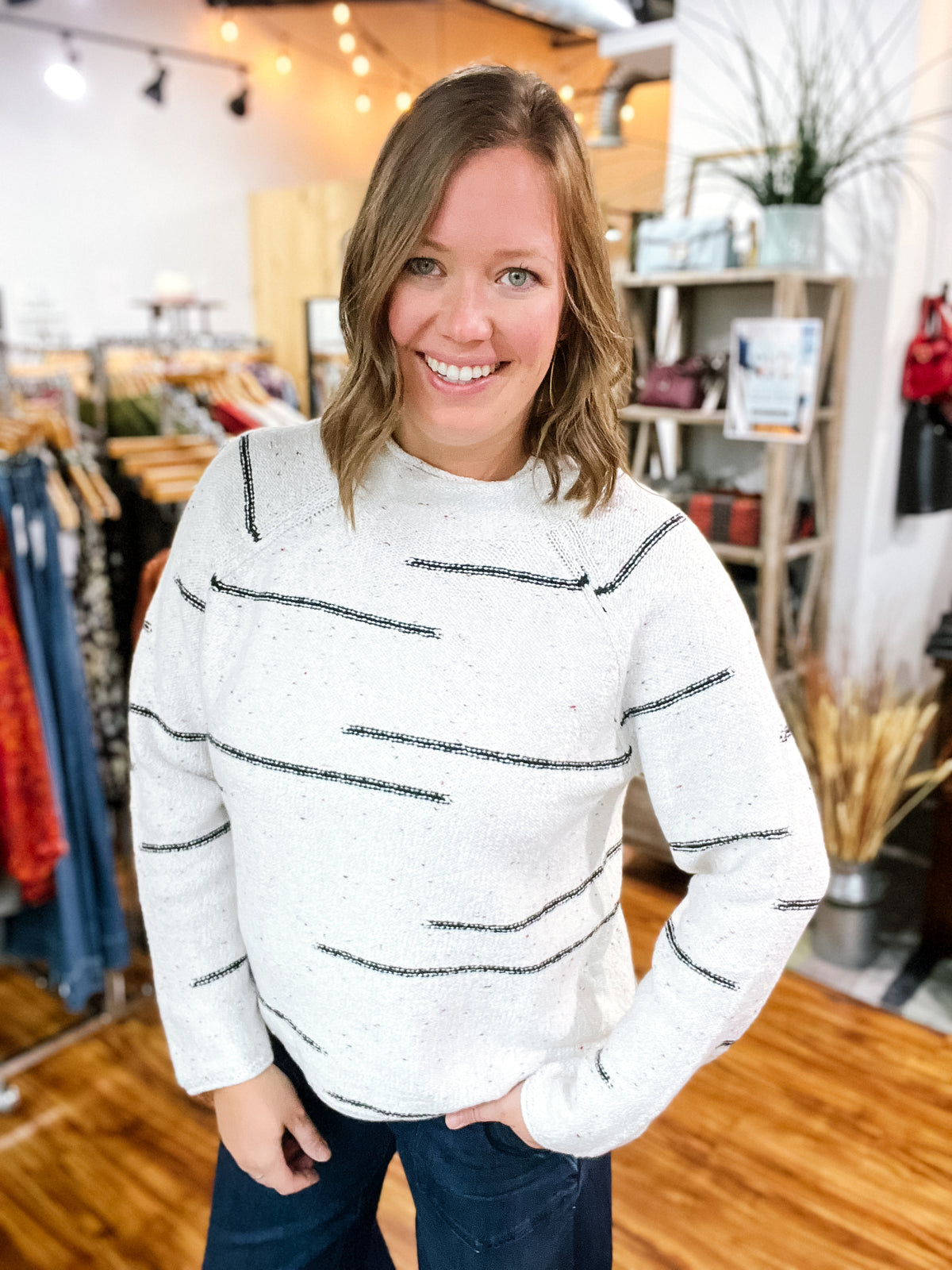 Cream Speckled Funnel Neck Sweater