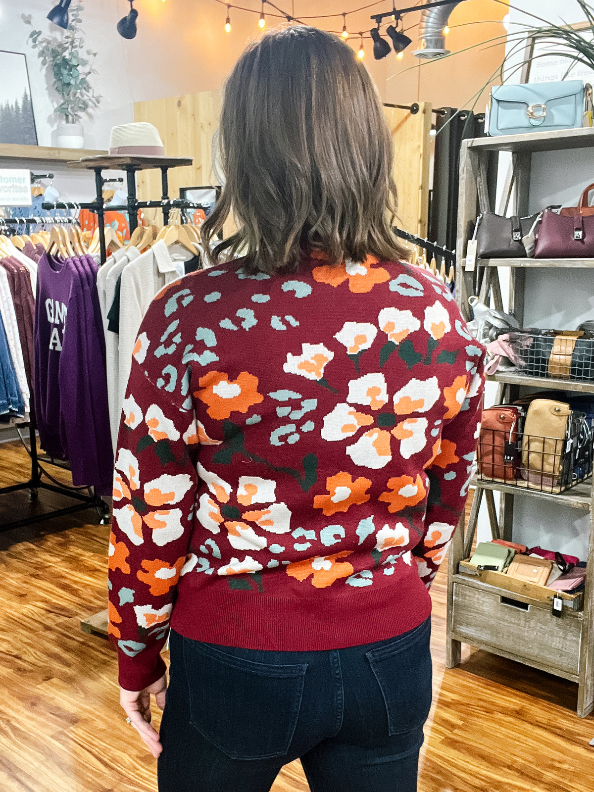 Burgundy Floral Print Sweater