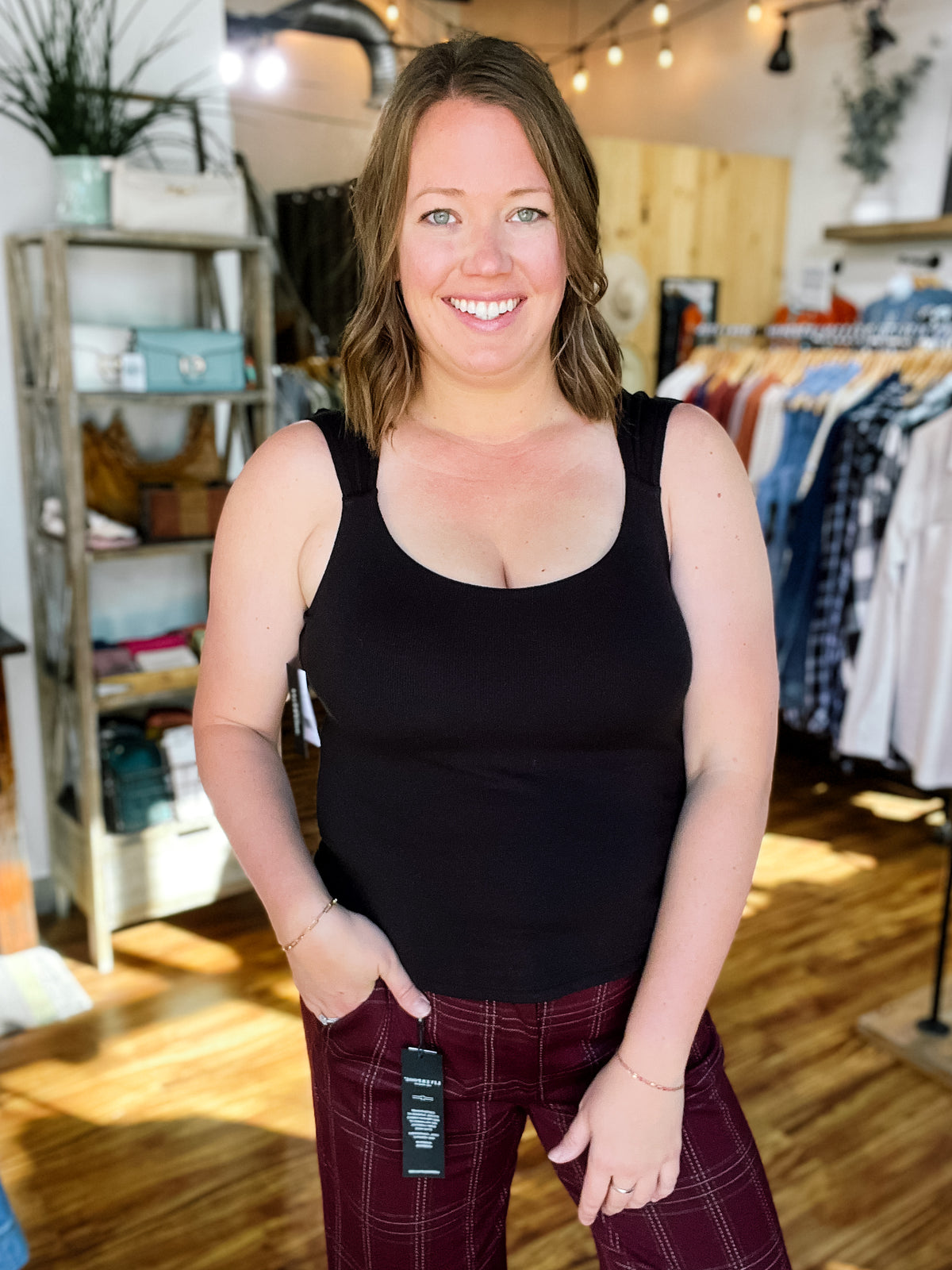 Black Sleeveless Built In Bra Top