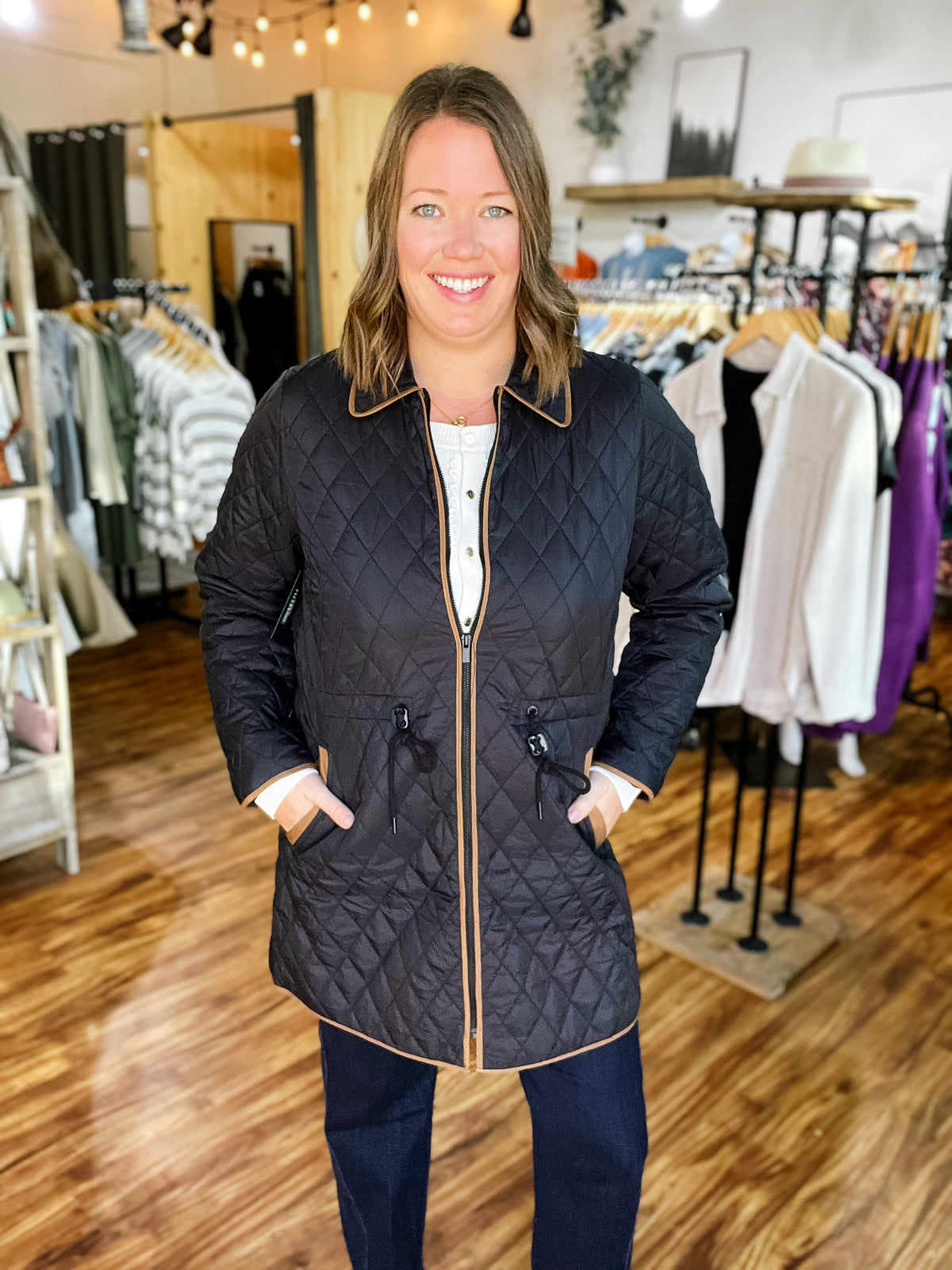 Black With Brown Detail Quilted Jacket