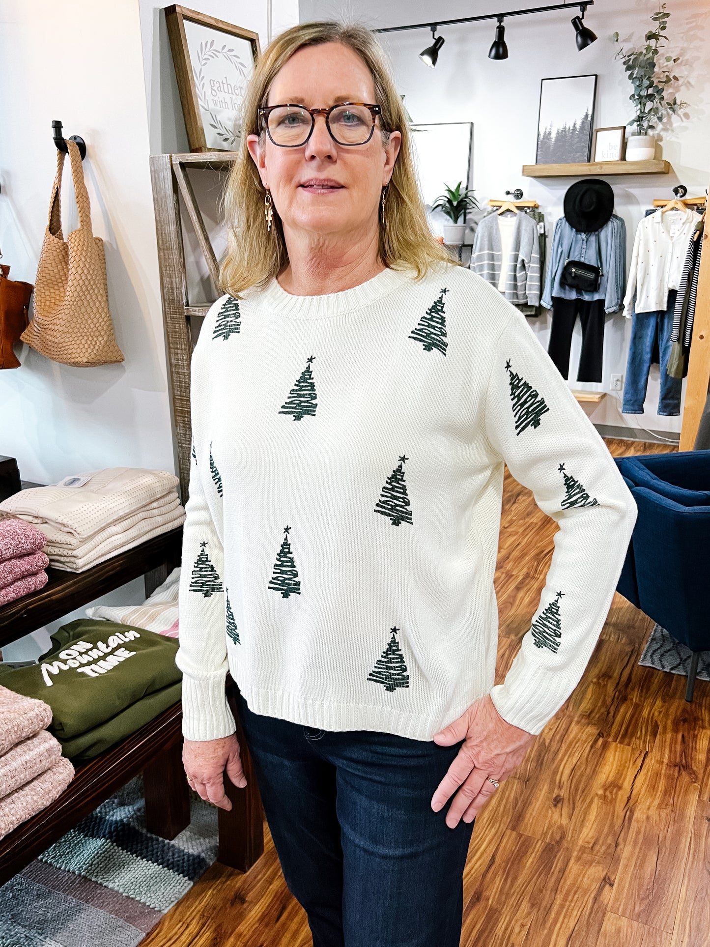 Ivory W/Pine Trees Sweater
