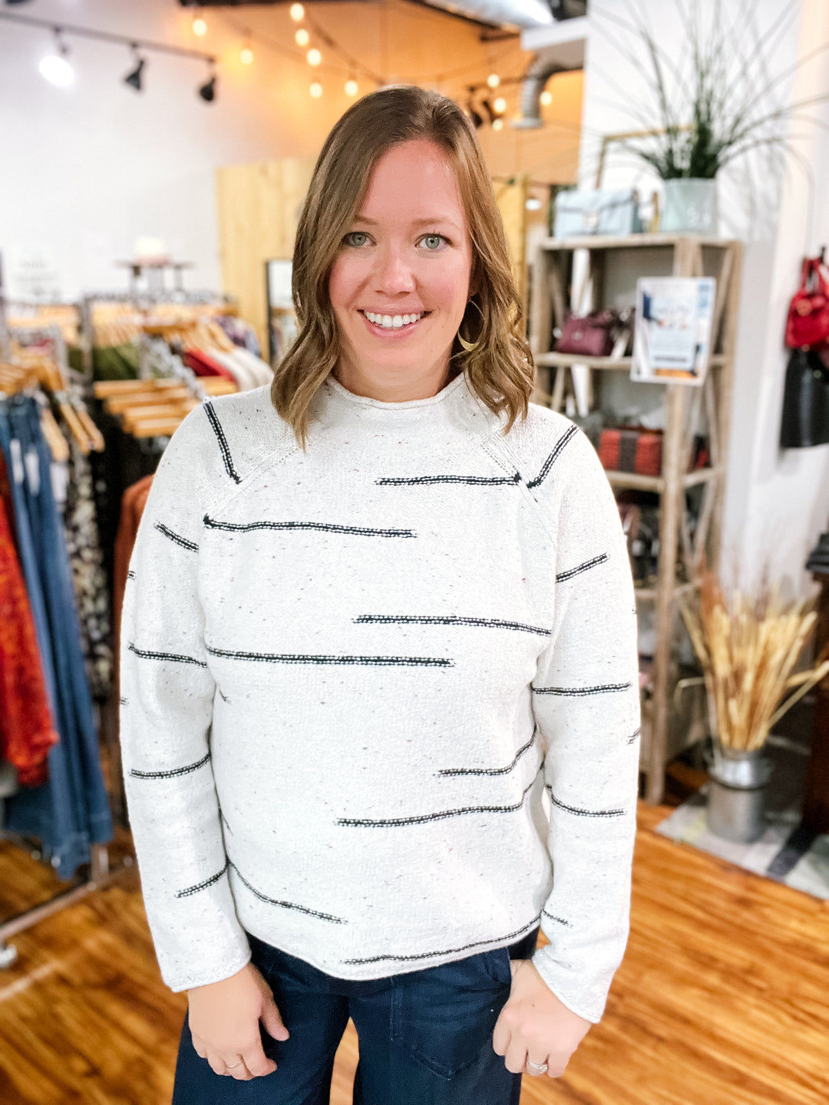 Cream Speckled Funnel Neck Sweater