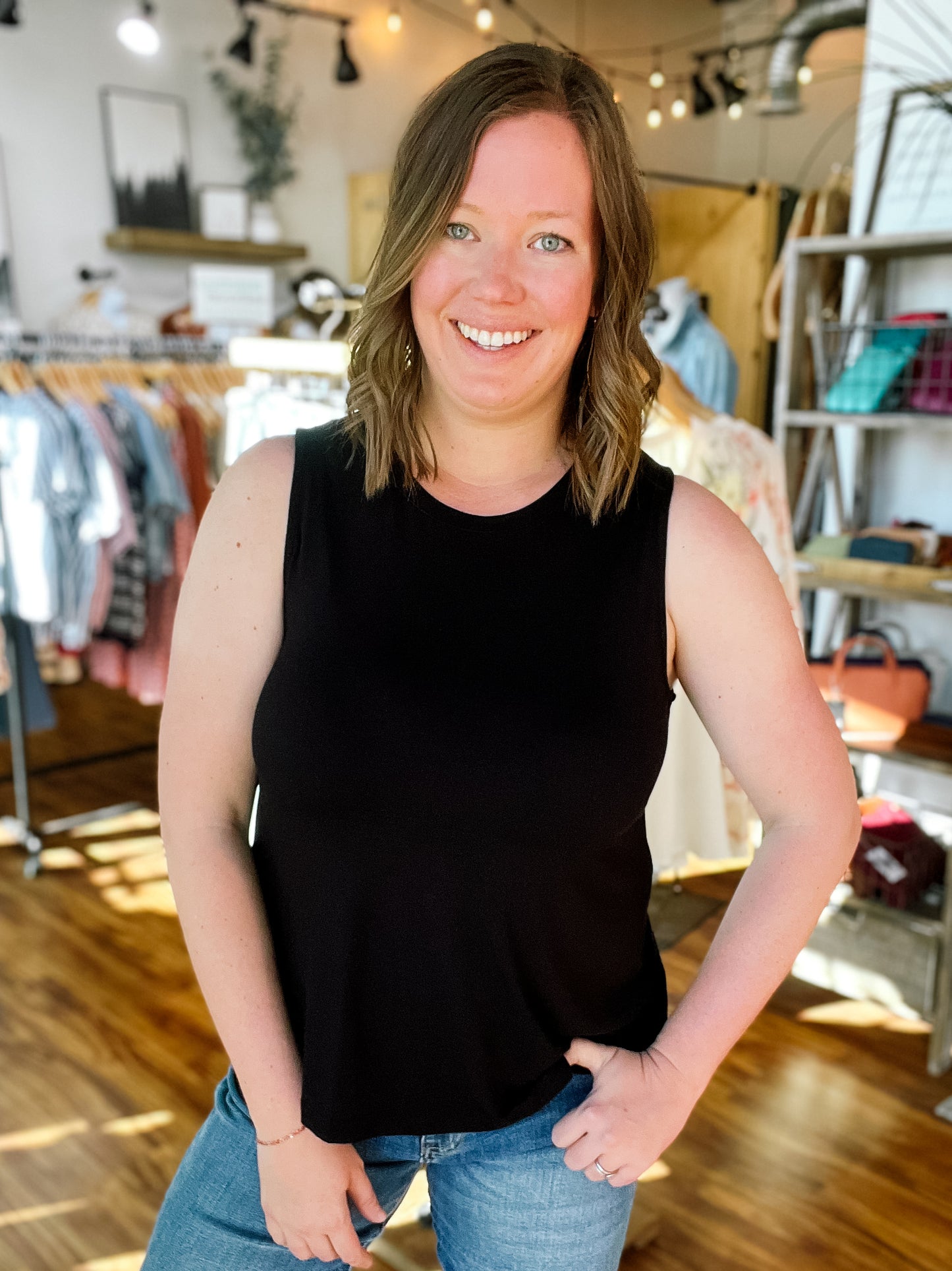 Black Round Neck Tank Top