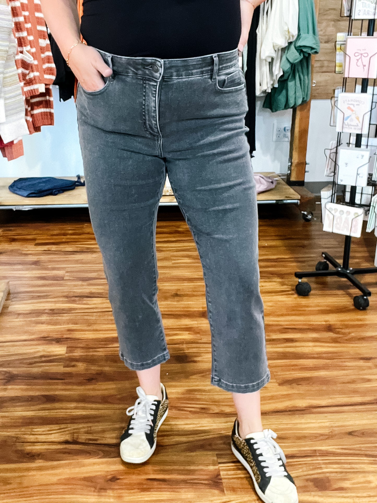 Audrey Storm Gray Straight Crop Jean