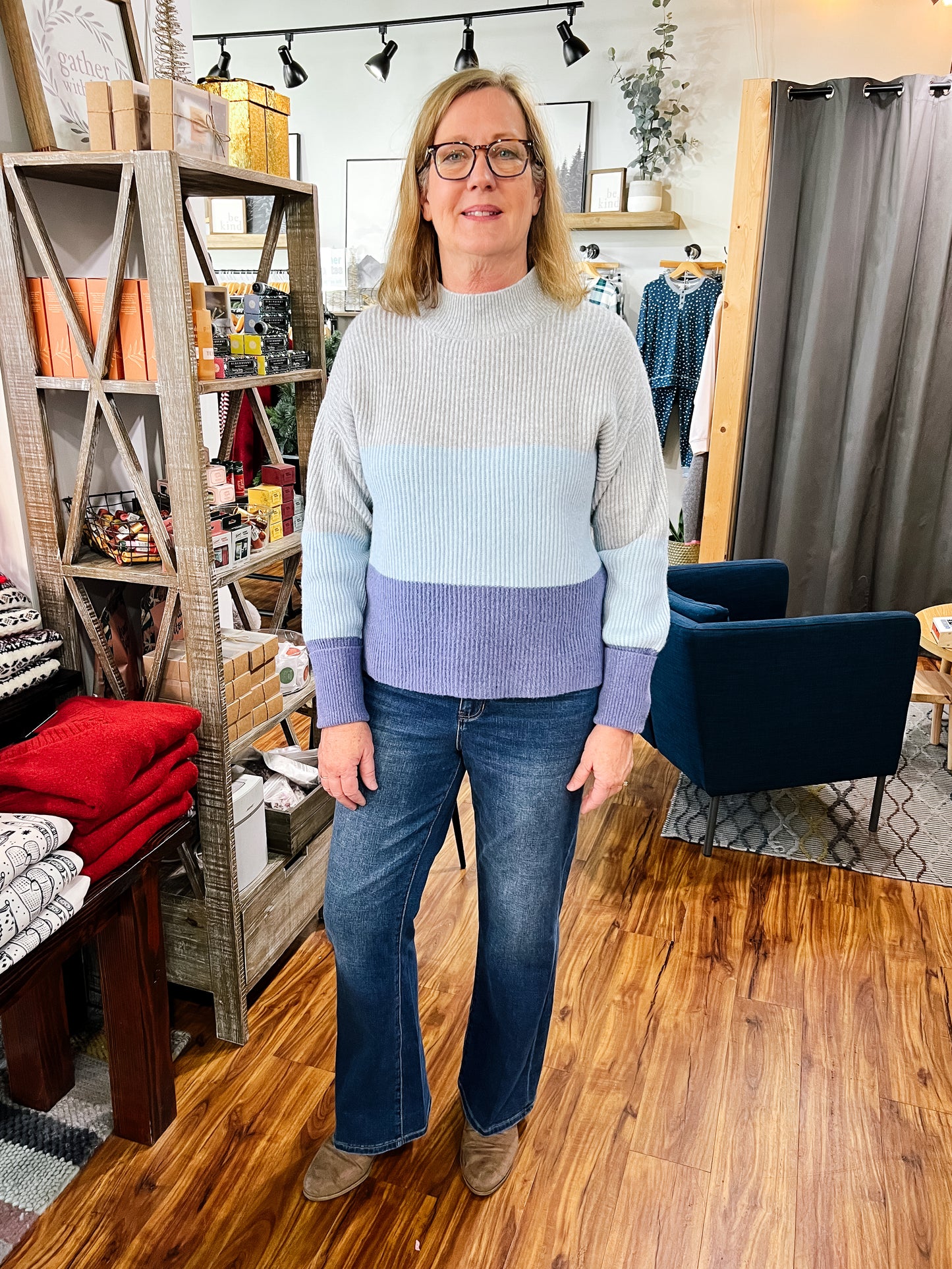Gray & Blue Colorblock Mock Neck Sweater