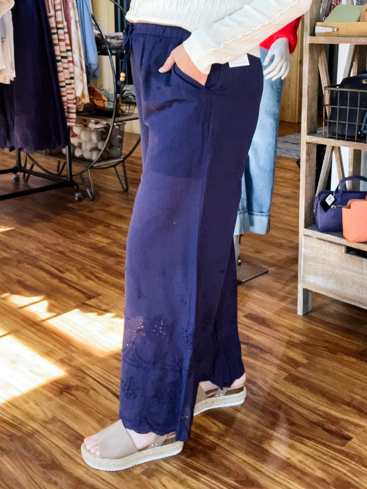Navy Eyelet Pants