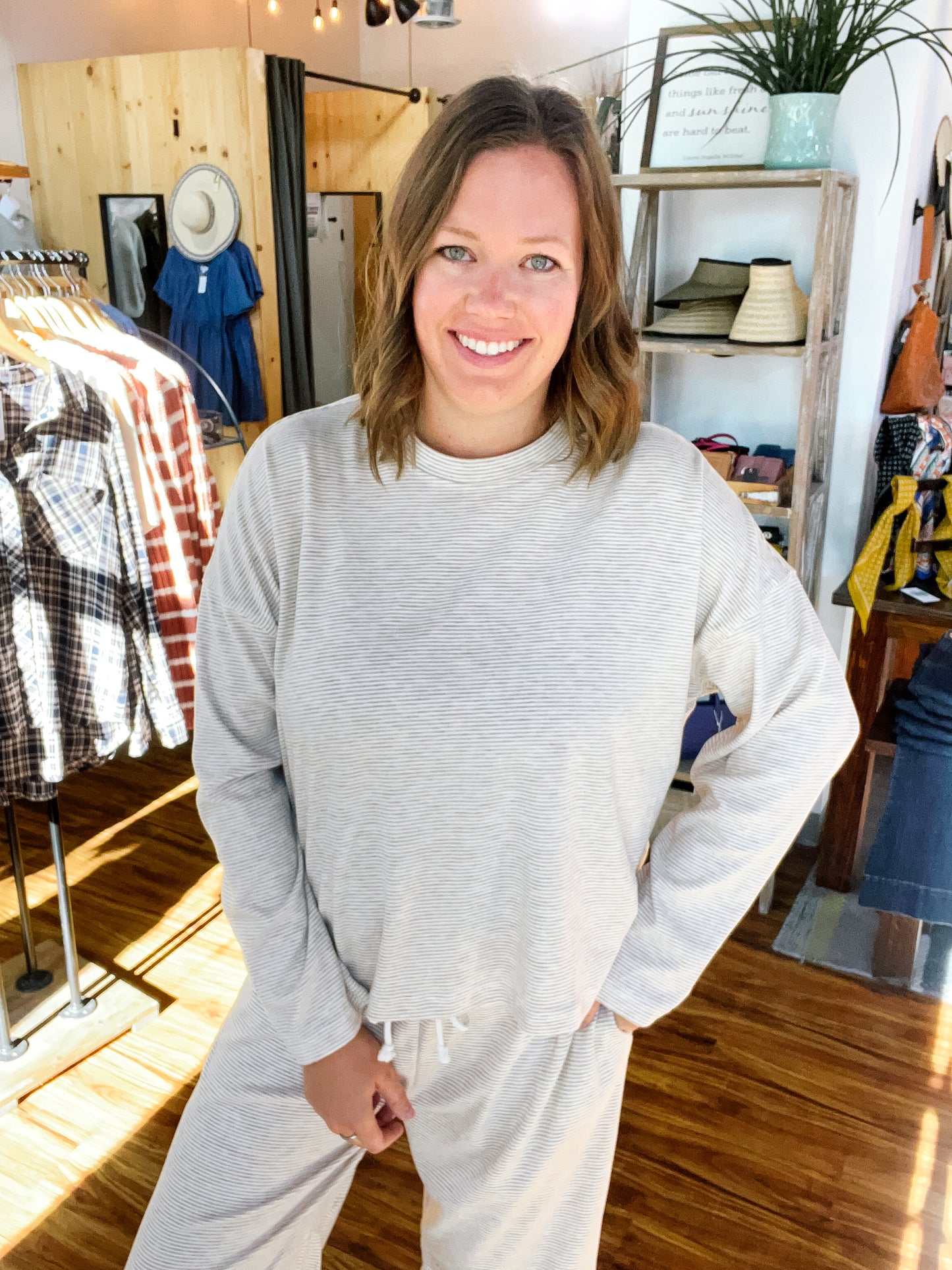 Tan & Cream Stripe Long Sleeve Top