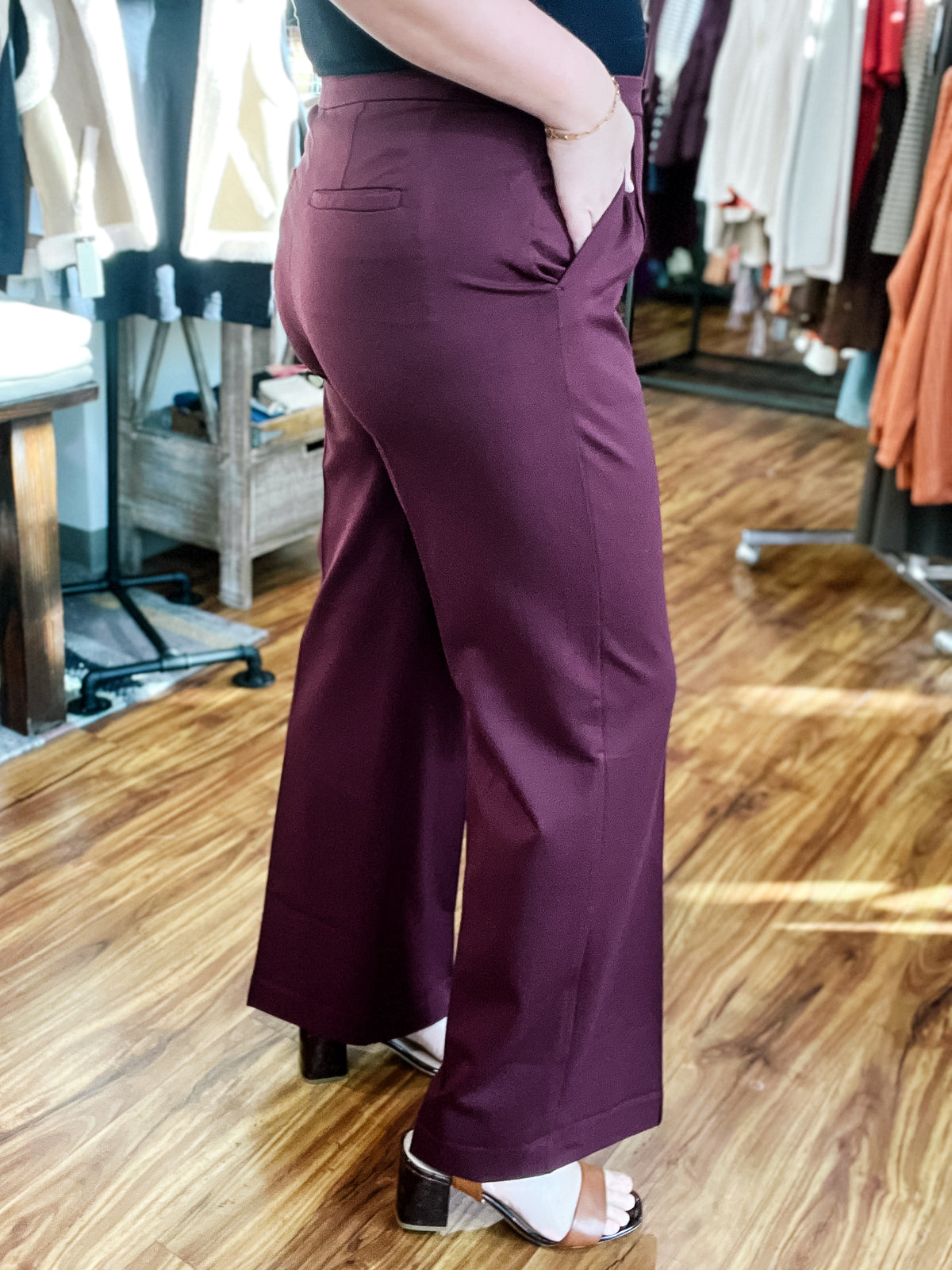 Kayla Pull On Wide Leg Oxblood Trouser