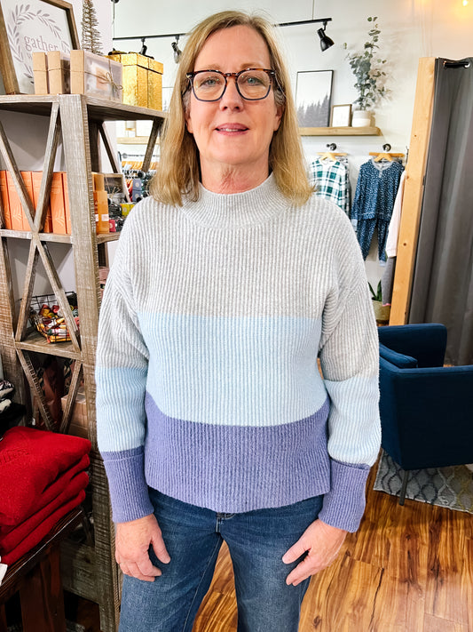 Gray & Blue Colorblock Mock Neck Sweater