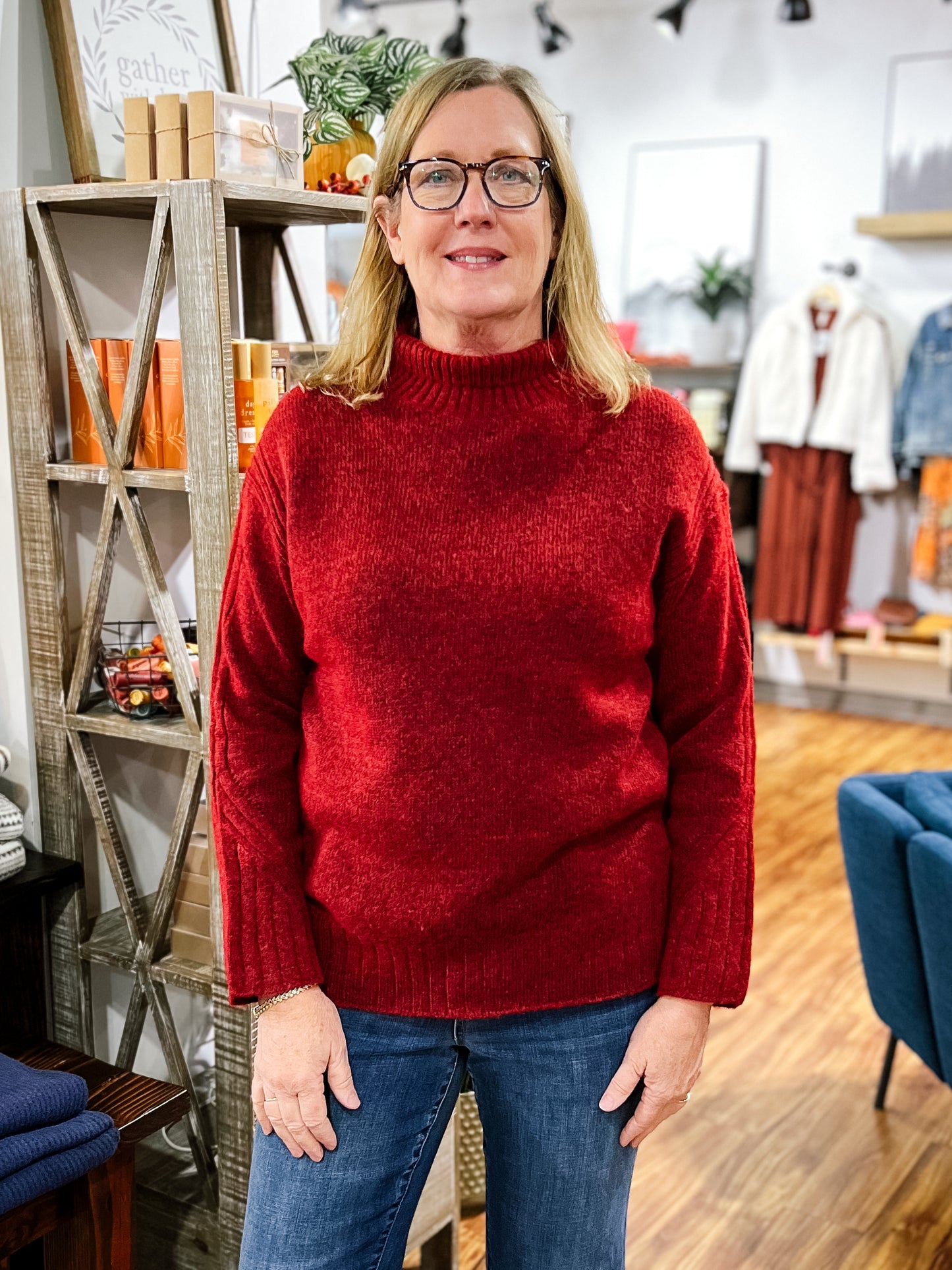 Burgandy Ribbed Long Sleeve Mock Sweater