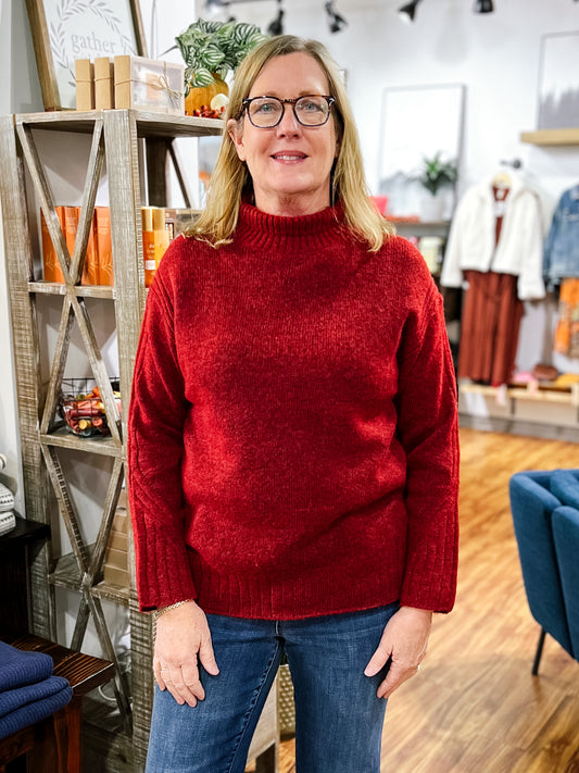 Burgandy Ribbed Long Sleeve Mock Sweater