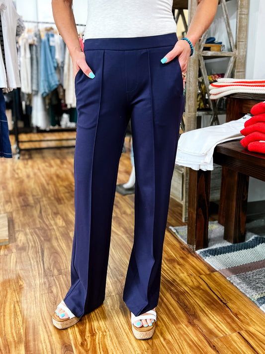 Navy Pull On Wide Leg Pant