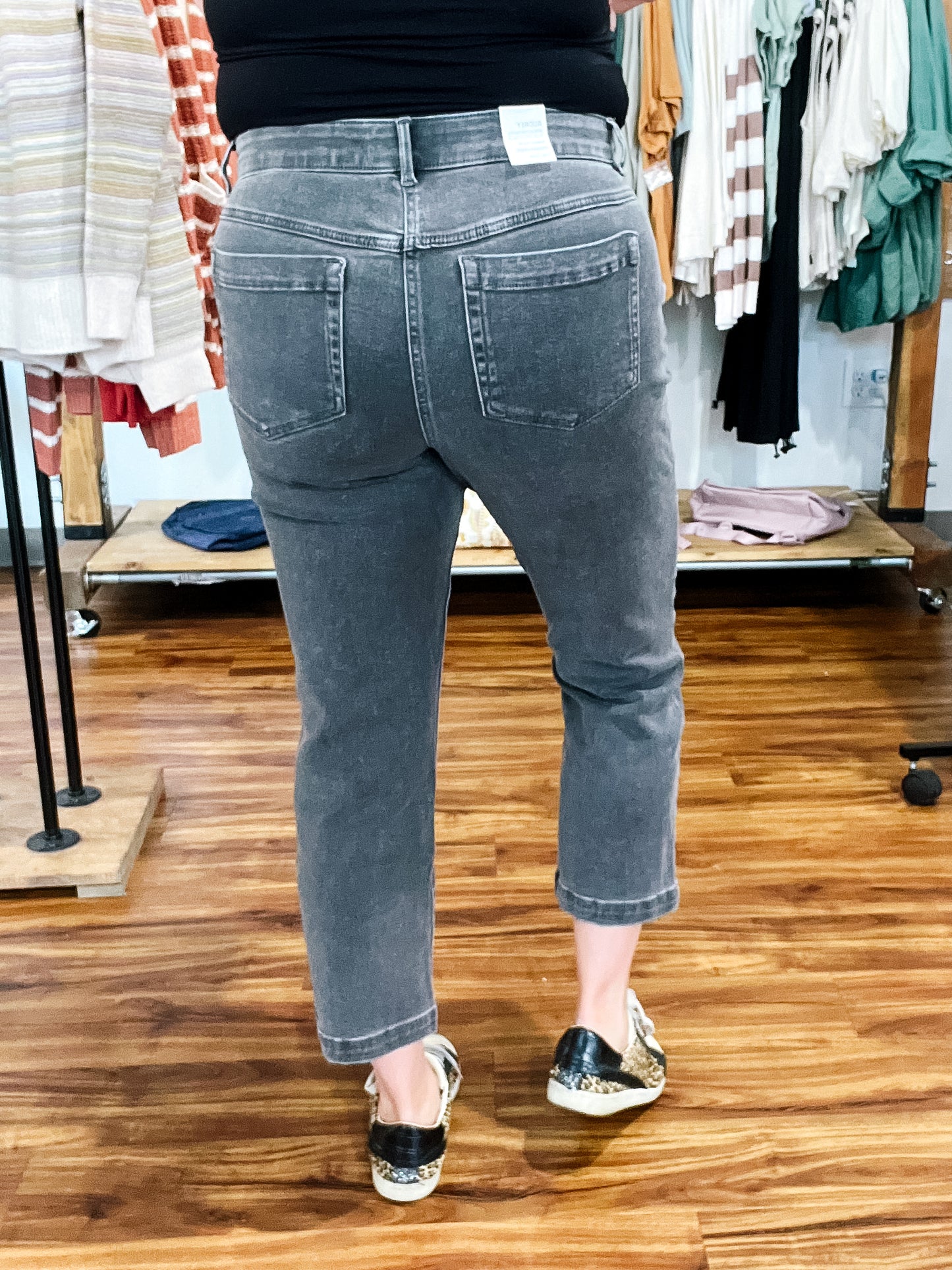 Audrey Storm Gray Straight Crop Jean