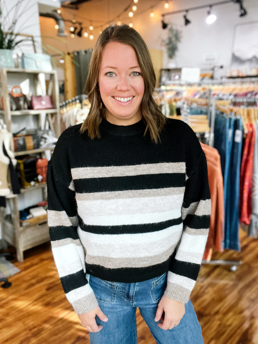 Black w/ Beige & White Stripe Sweater