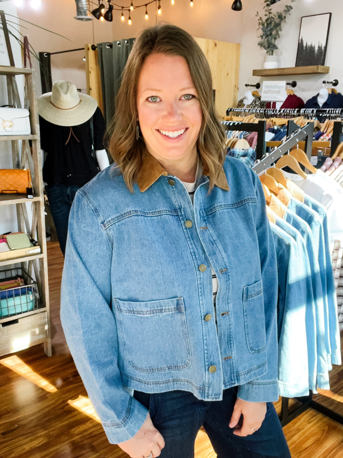 Denim W/Brown Collar Jacket