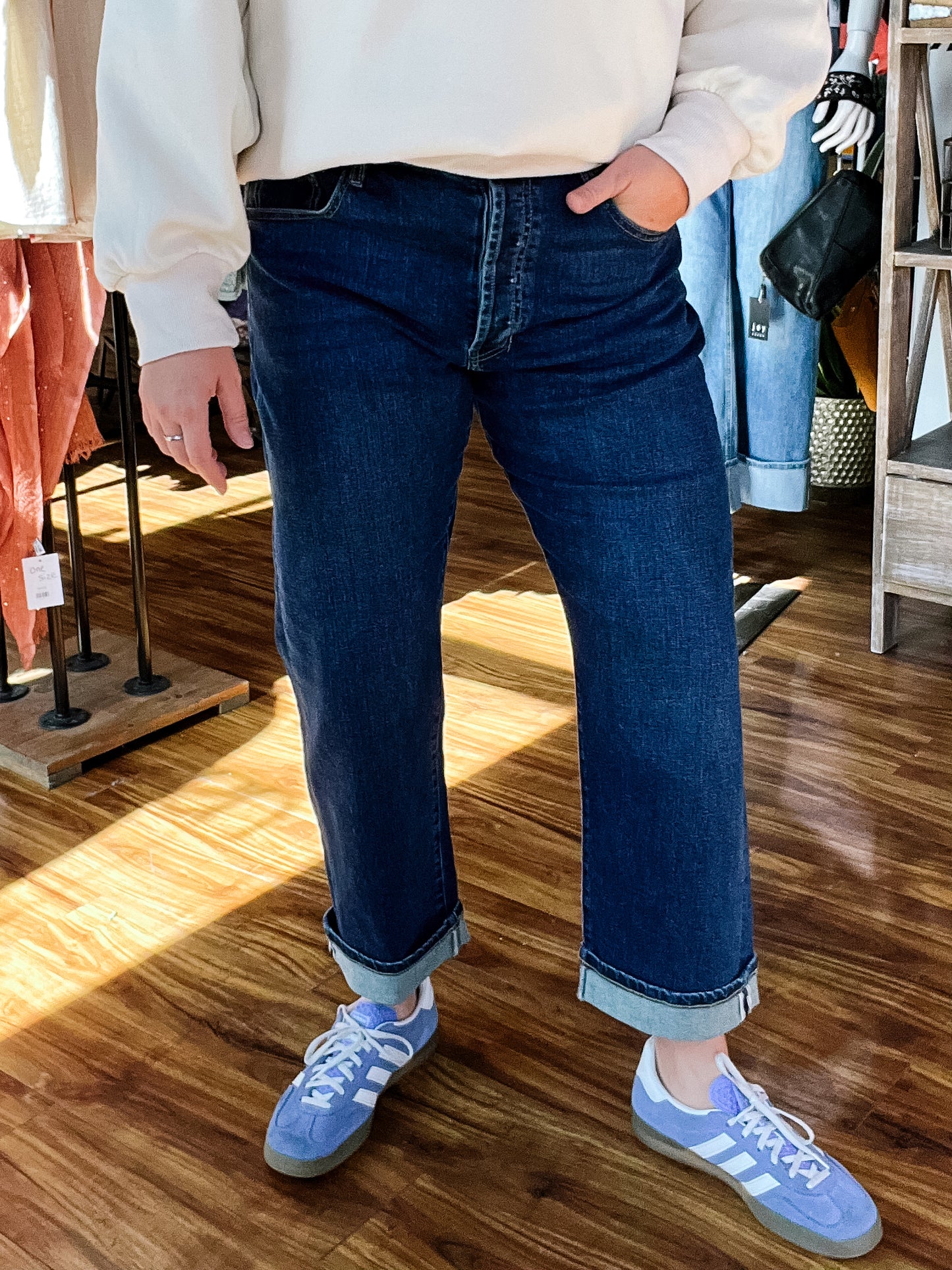 Comet Blue Sloane Slouchy Girlfriend Cuffed Jean