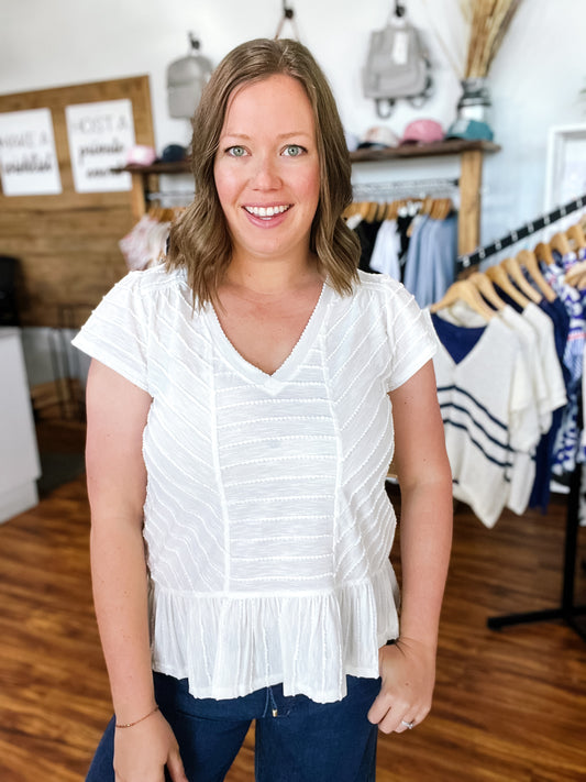 White Texture Peplum Top