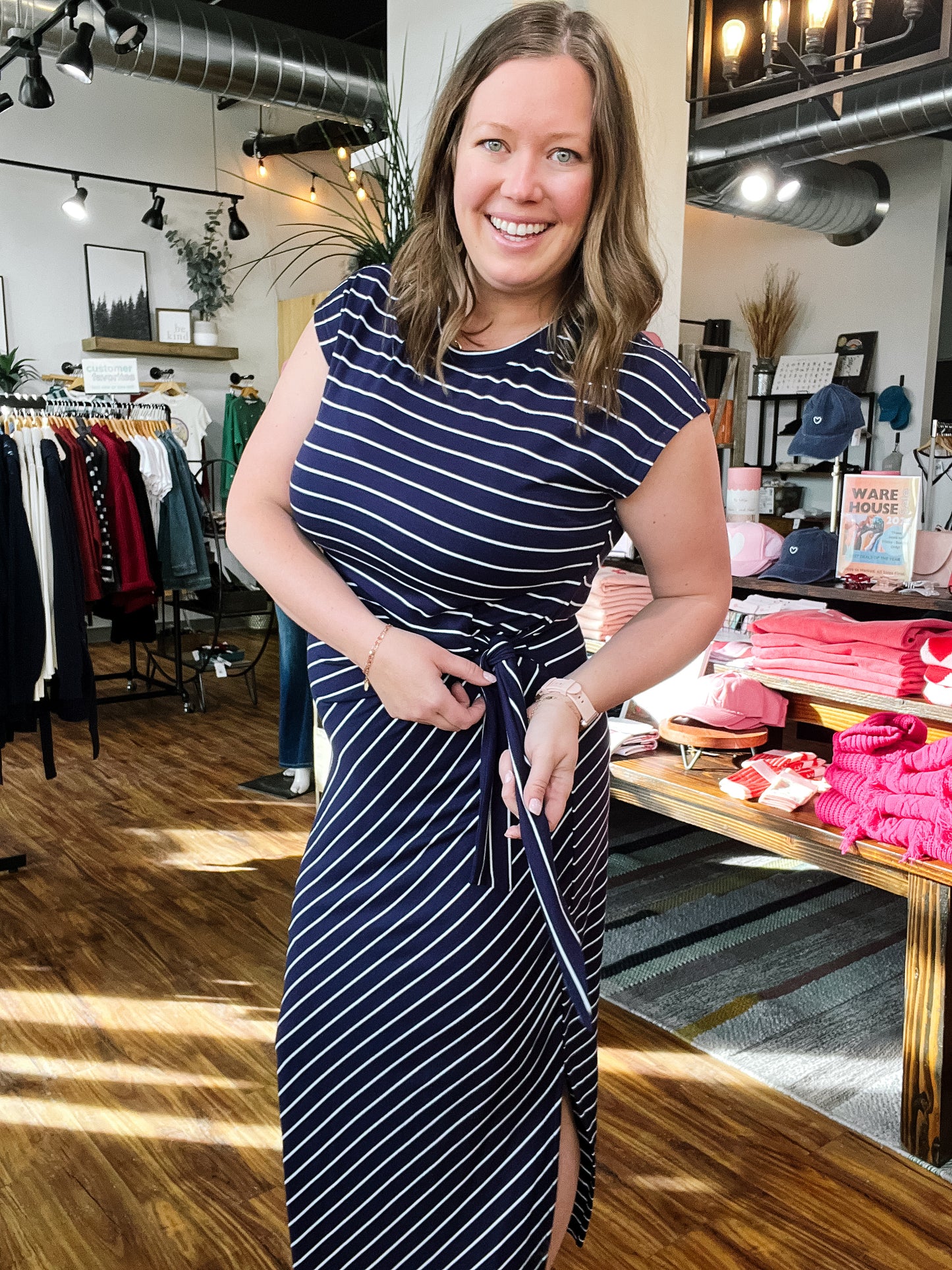 Navy Stripe Wrap Dress