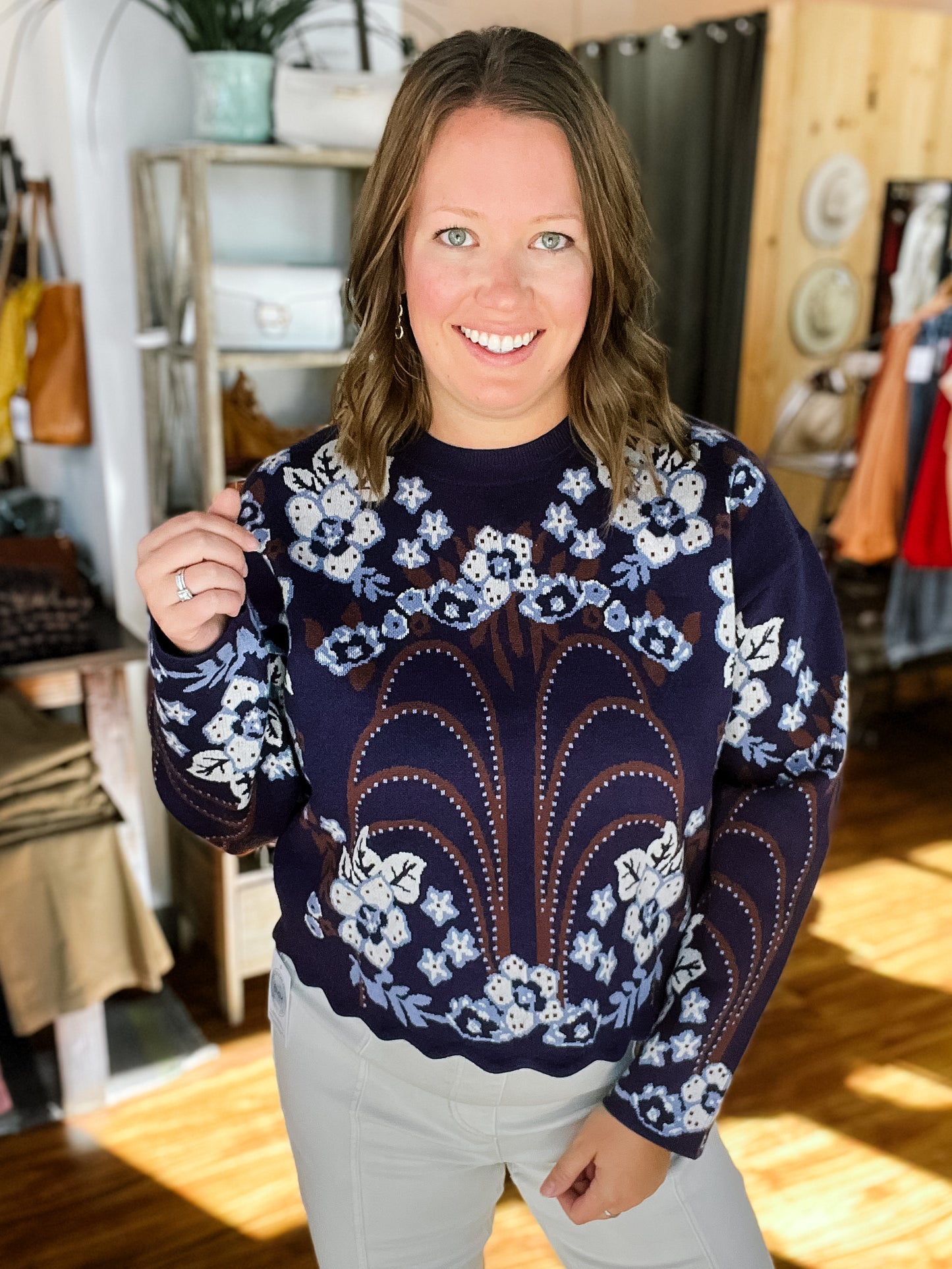 Navy All Over Pattern Sweater