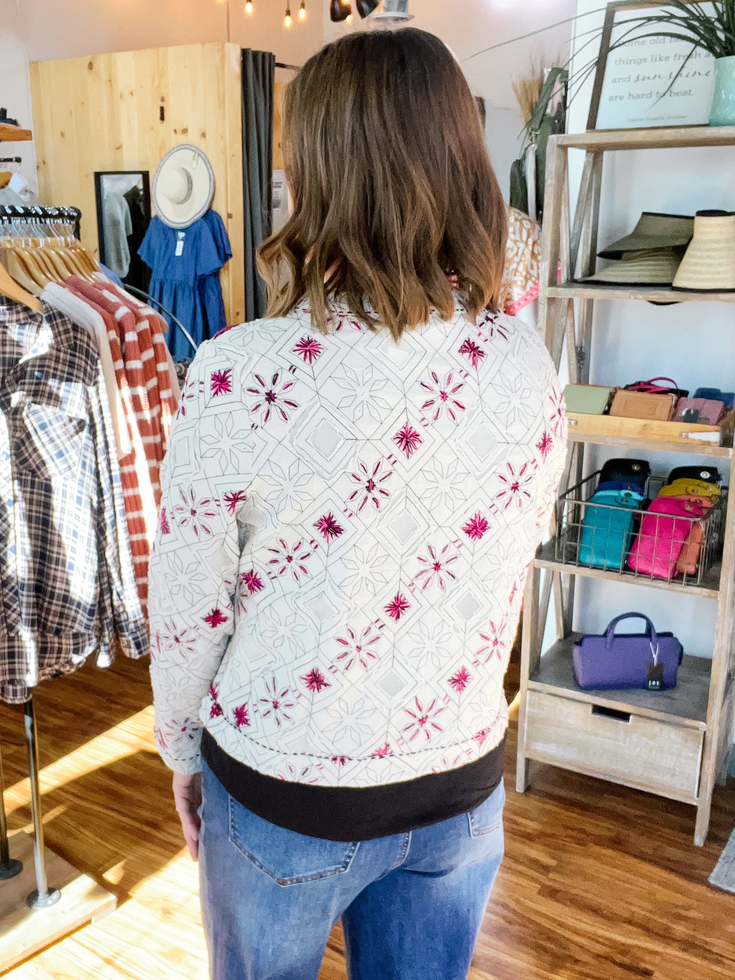 Cream W/ Fuchsia Floral Jacket