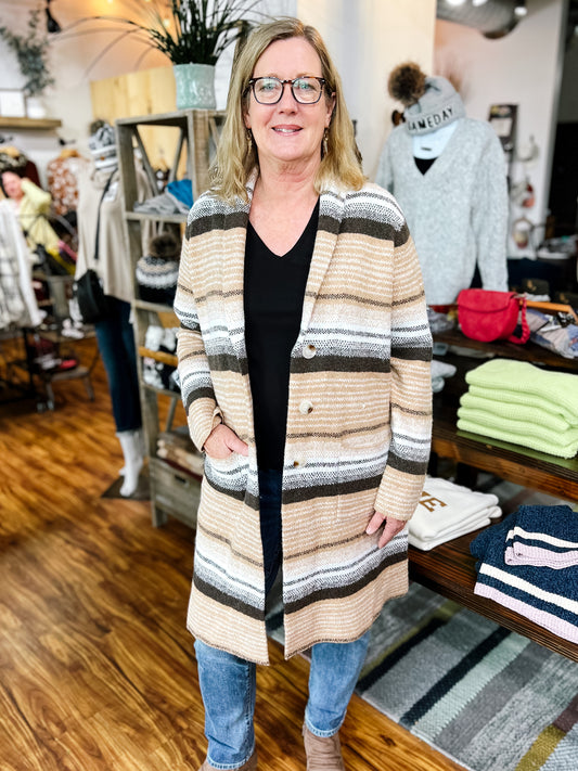 Tan Cozy Stripe Coatigan