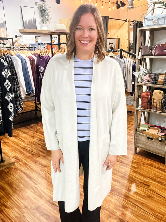 Heathered Cream Long Cardigan