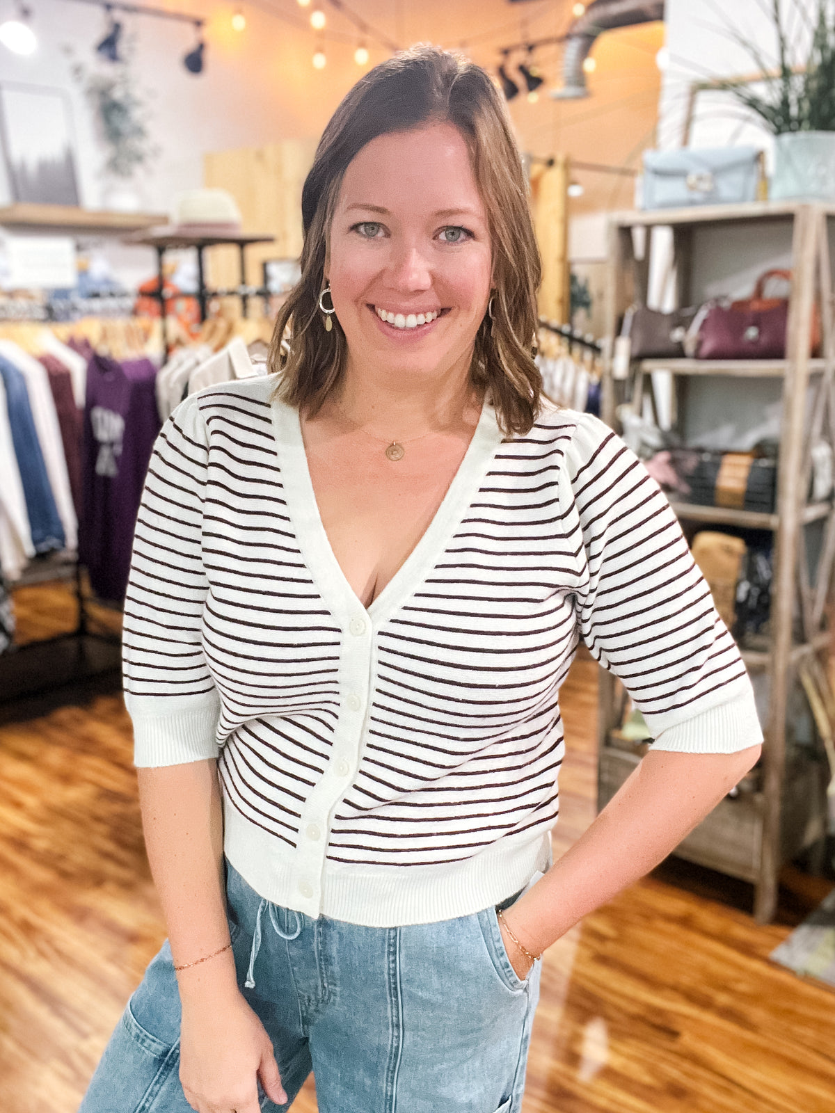 Mulberry & Cream Striped Cardigan